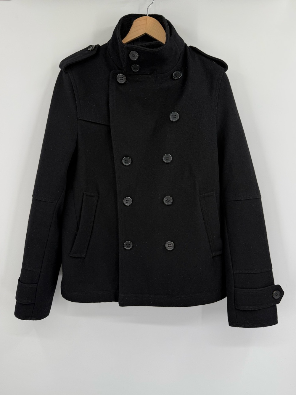 Zara Man Wool Blend Double Breasted Peacoat | Black | Medium